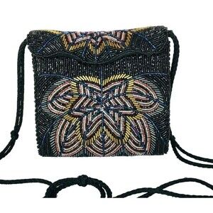 VTG 70s MAGID Art Deco Hand Beaded Envelope Starburst Atomic Crossbody Handbag